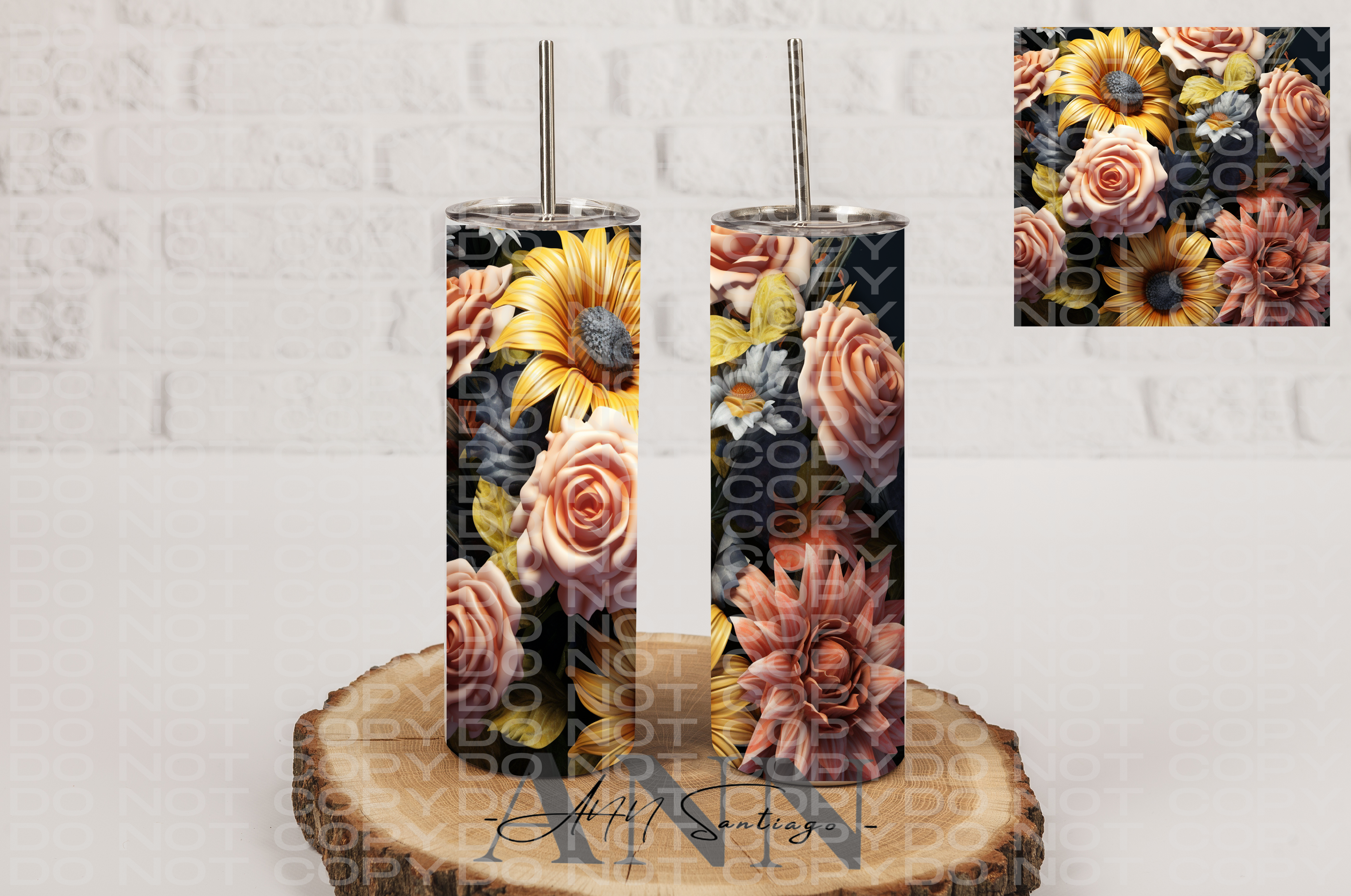 3D Sunflowers and Roses 20oz Skinny Tumbler