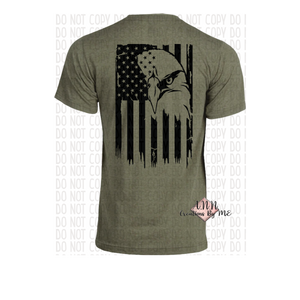 Veteran with Eagle and Flag in the back - in Heather Military Green