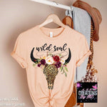 Load image into Gallery viewer, Wild Soul T-shirt | Bull Skull |Flower Crown
